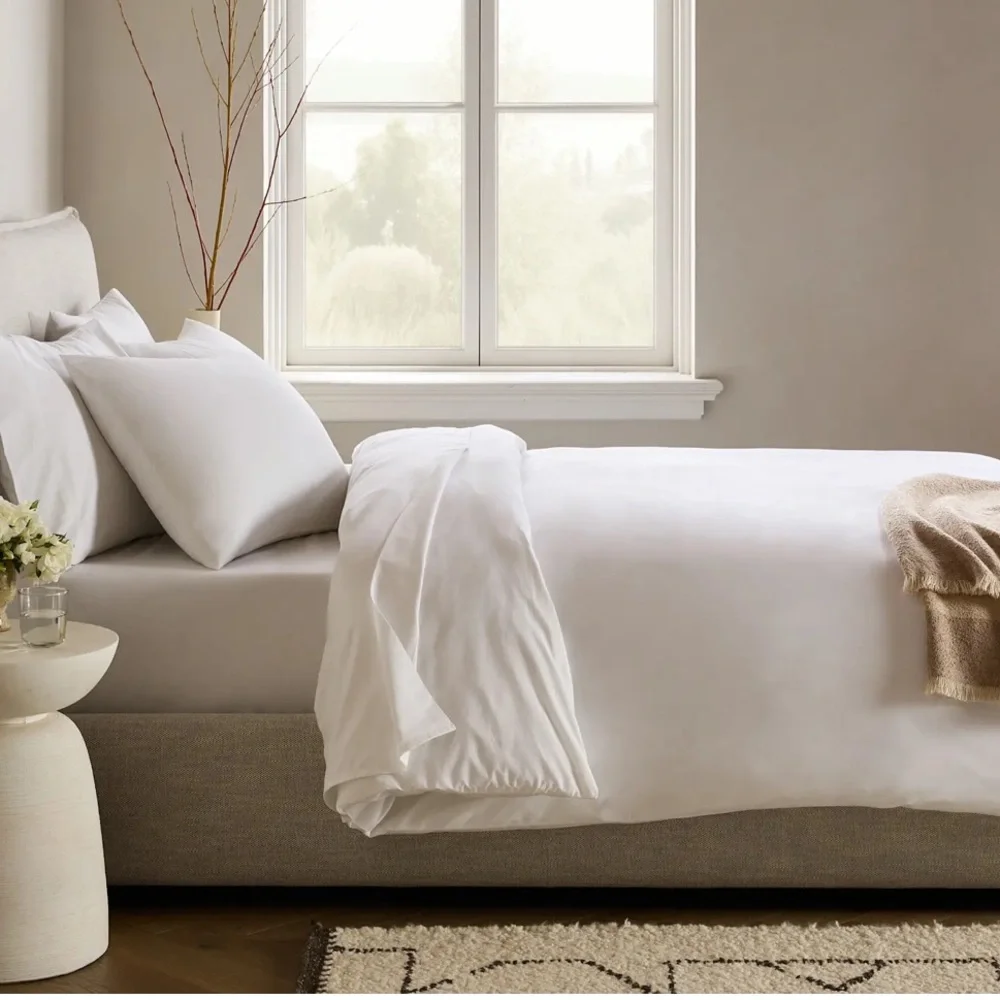 QUINCE Classic Organic Percale Duvet Cover Set Full/Queen White 3991